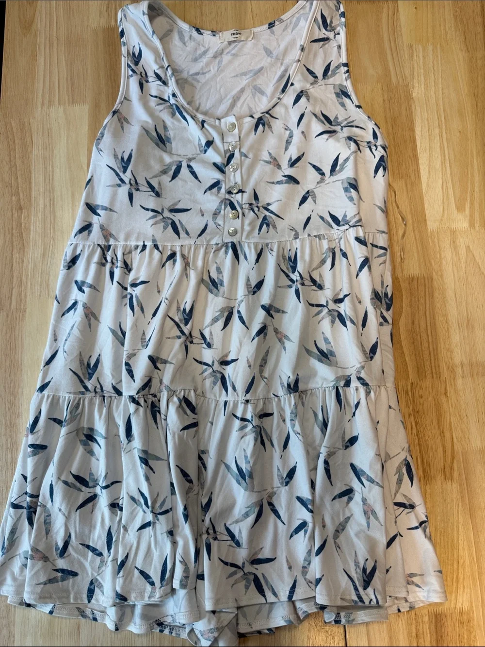 entro White Tiered Mini Dress with Blue Leaf Print